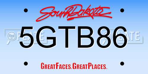 5GTB86 South Dakota License Plate