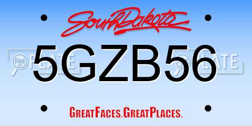 5GZB56 South Dakota License Plate