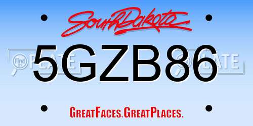 5GZB86 South Dakota License Plate