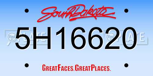 5H16620 South Dakota License Plate