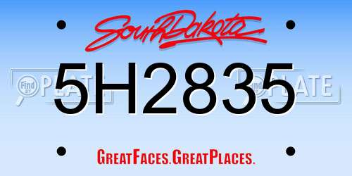 5H2835 South Dakota License Plate