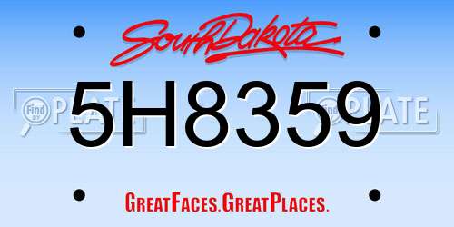 5H8359 South Dakota License Plate