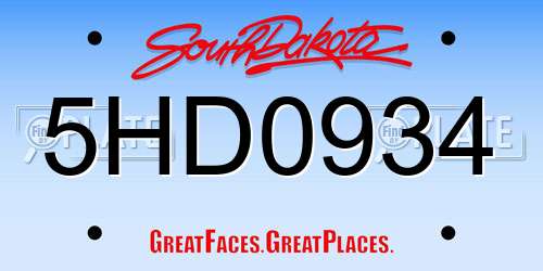 5HD0934 South Dakota License Plate