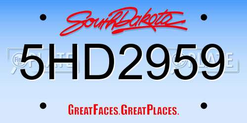 5HD2959 South Dakota License Plate