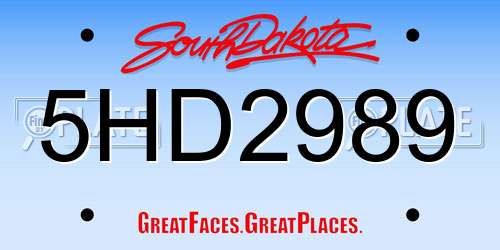 5HD2989 South Dakota License Plate