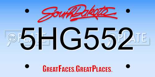 5HG552 South Dakota License Plate