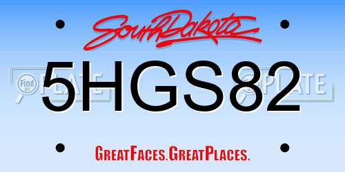 5HGS82 South Dakota License Plate