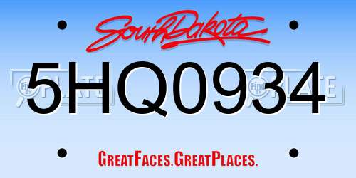 5HQ0934 South Dakota License Plate