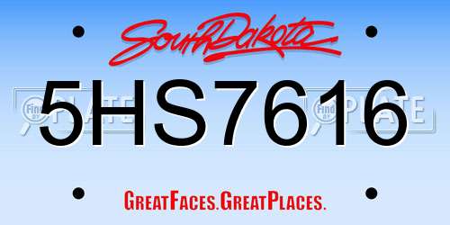 5HS7616 South Dakota License Plate