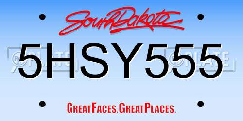 5HSY555 South Dakota License Plate