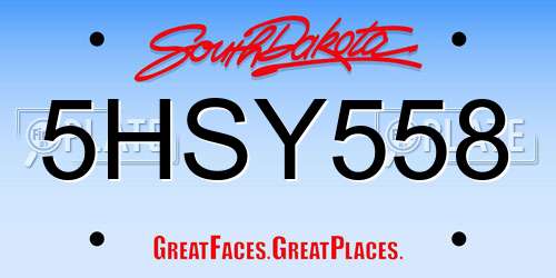 5HSY558 South Dakota License Plate