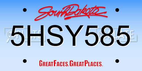 5HSY585 South Dakota License Plate