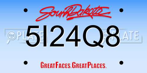 5I24Q8 South Dakota License Plate