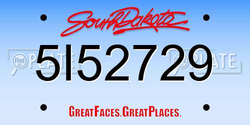 5I52729 South Dakota License Plate
