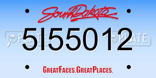 5I55012 South Dakota License Plate