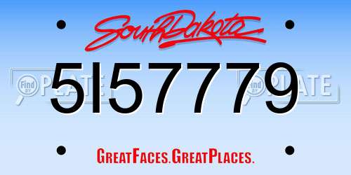 5I57779 South Dakota License Plate