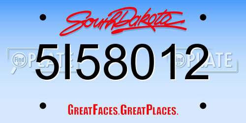 5I58012 South Dakota License Plate