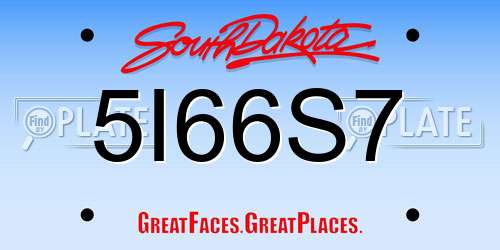 5I66S7 South Dakota License Plate