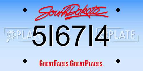 5I67I4 South Dakota License Plate