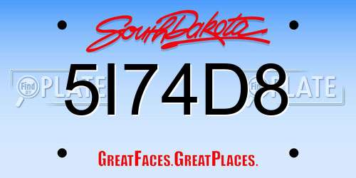5I74D8 South Dakota License Plate