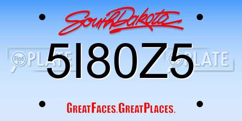 5I80Z5 South Dakota License Plate