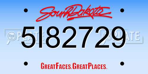 5I82729 South Dakota License Plate