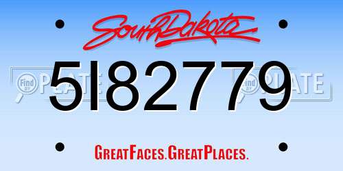 5I82779 South Dakota License Plate