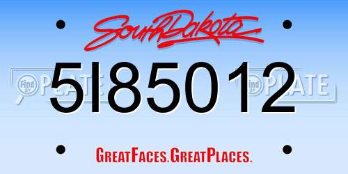 5I85012 South Dakota License Plate