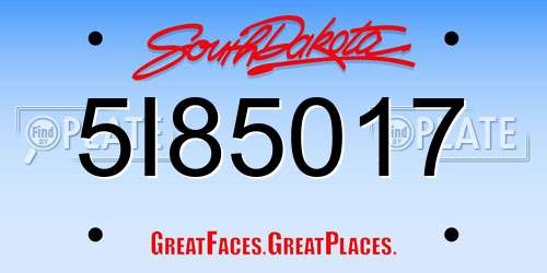 5I85017 South Dakota License Plate