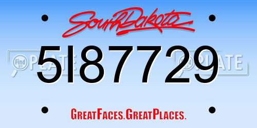 5I87729 South Dakota License Plate