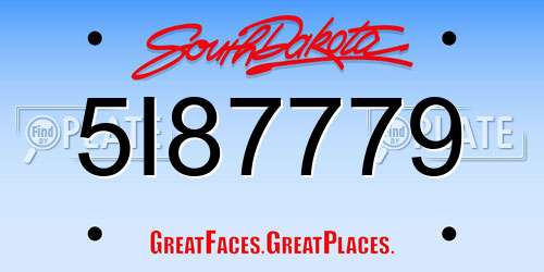 5I87779 South Dakota License Plate
