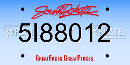 5I88012 South Dakota License Plate