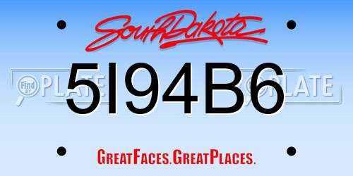 5I94B6 South Dakota License Plate