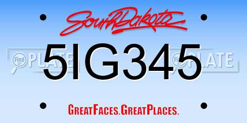 5IG345 South Dakota License Plate
