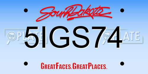 5IGS74 South Dakota License Plate