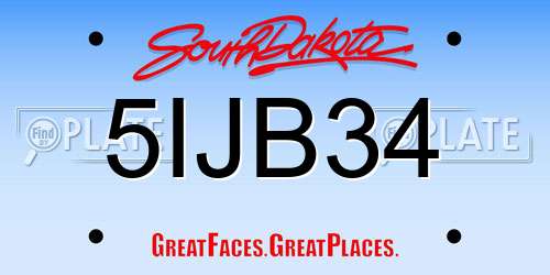 5IJB34 South Dakota License Plate