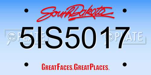 5IS5017 South Dakota License Plate
