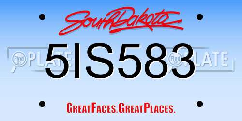 5IS583 South Dakota License Plate