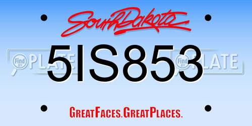 5IS853 South Dakota License Plate