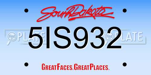 5IS932 South Dakota License Plate