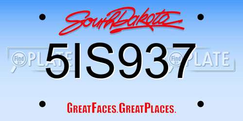 5IS937 South Dakota License Plate