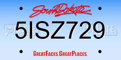 5ISZ729 South Dakota License Plate