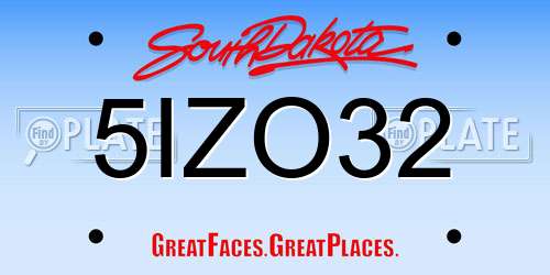 5IZO32 South Dakota License Plate