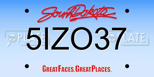 5IZO37 South Dakota License Plate