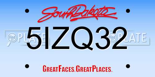 5IZQ32 South Dakota License Plate