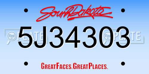 5J34303 South Dakota License Plate