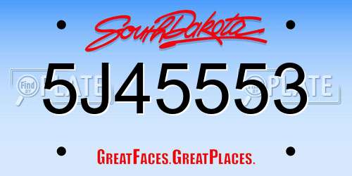 5J45553 South Dakota License Plate