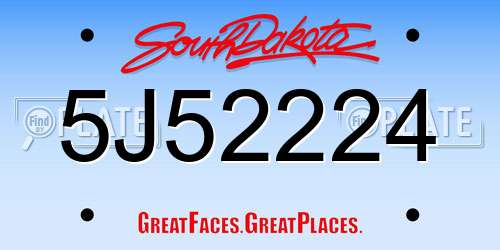 5J52224 South Dakota License Plate