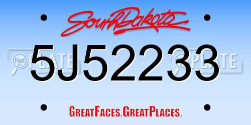 5J52233 South Dakota License Plate