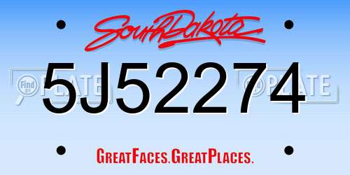 5J52274 South Dakota License Plate